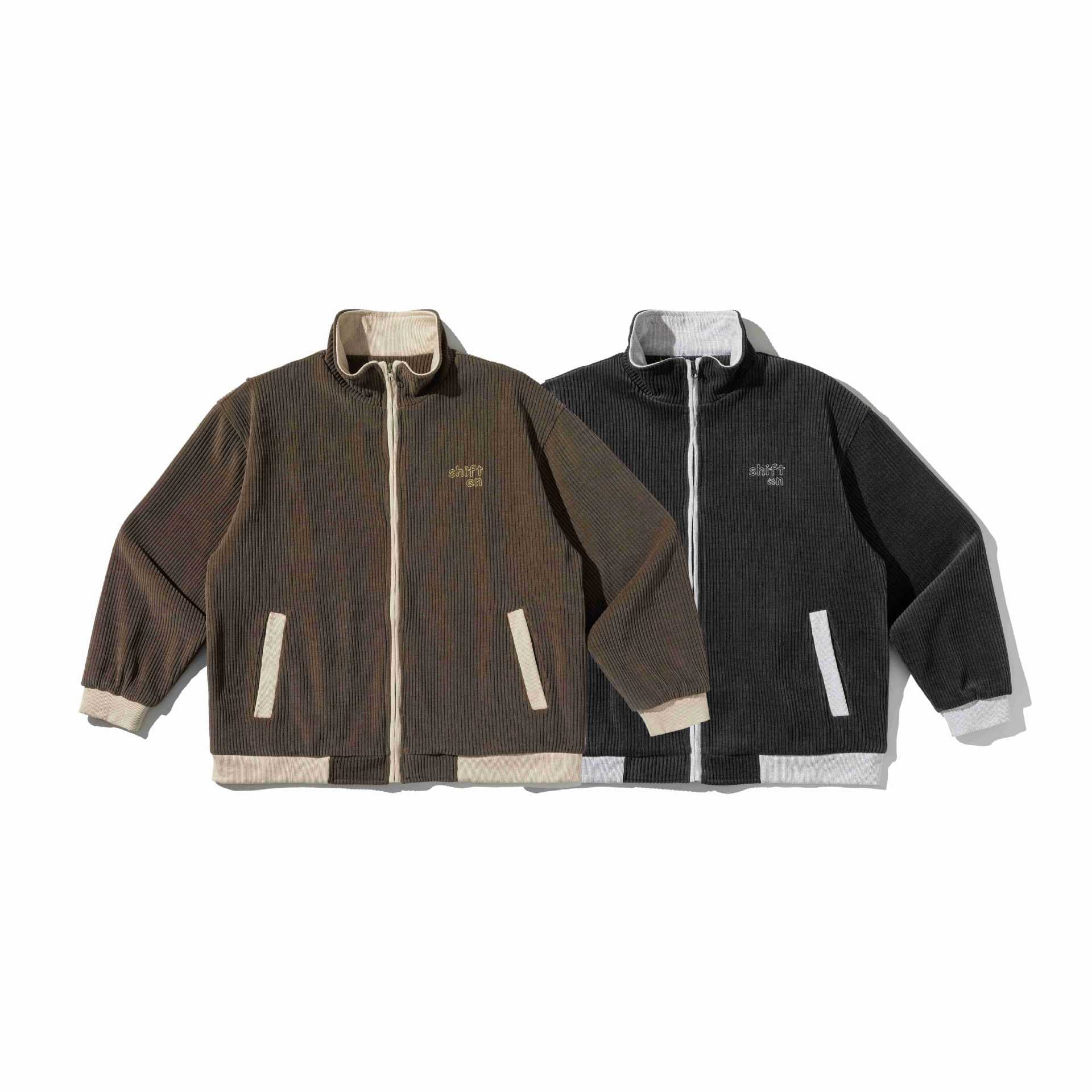 Unisex Short Ribbed Zip Jacket with Stand-up Collar and Contrast Trimmings Chichicherry