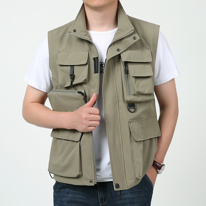 Men's Multi-Pocket Outdoor Vest with D-Ring, Zip Pockets and Removable Pocket Module Chichicherry