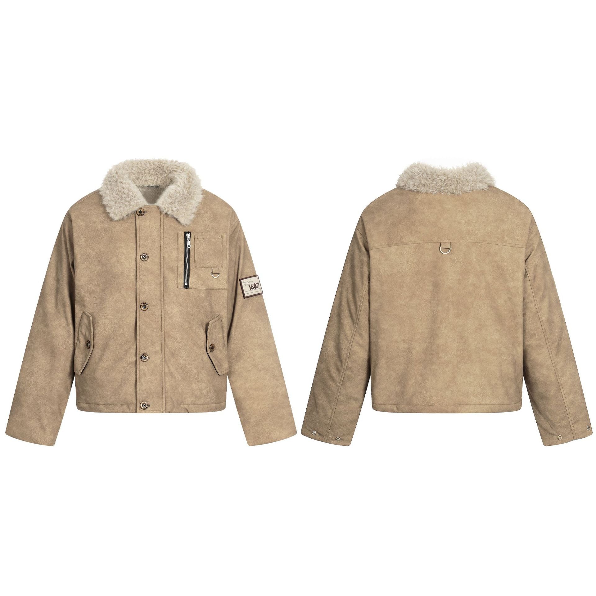 Men's short jacket in retro-military look with teddy fur collar and functional breast pockets Chichicherry