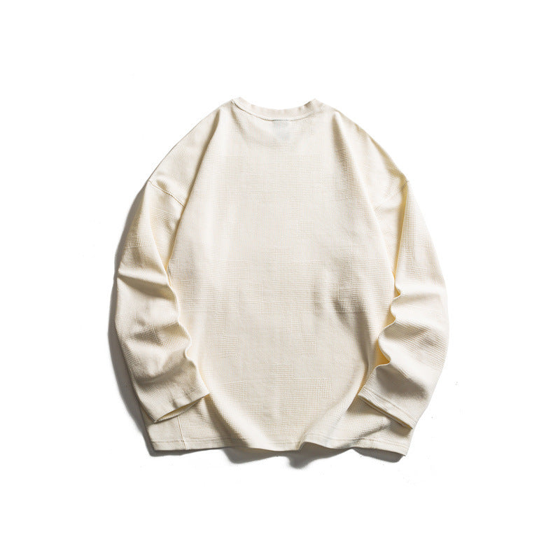 Unisex coarse structured waffle knit long sleeve sweater in oversized fit with round neckline Chichicherry