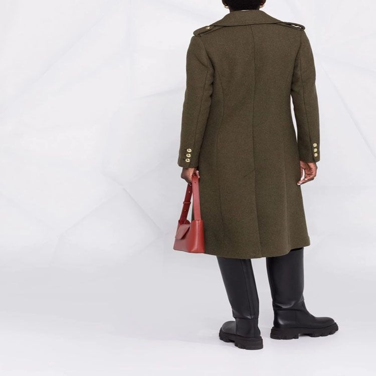 Women A-line Wool Blend Coat with Double-breasted Tailoring, Metal Buttons and Flap Pockets Chichicherry