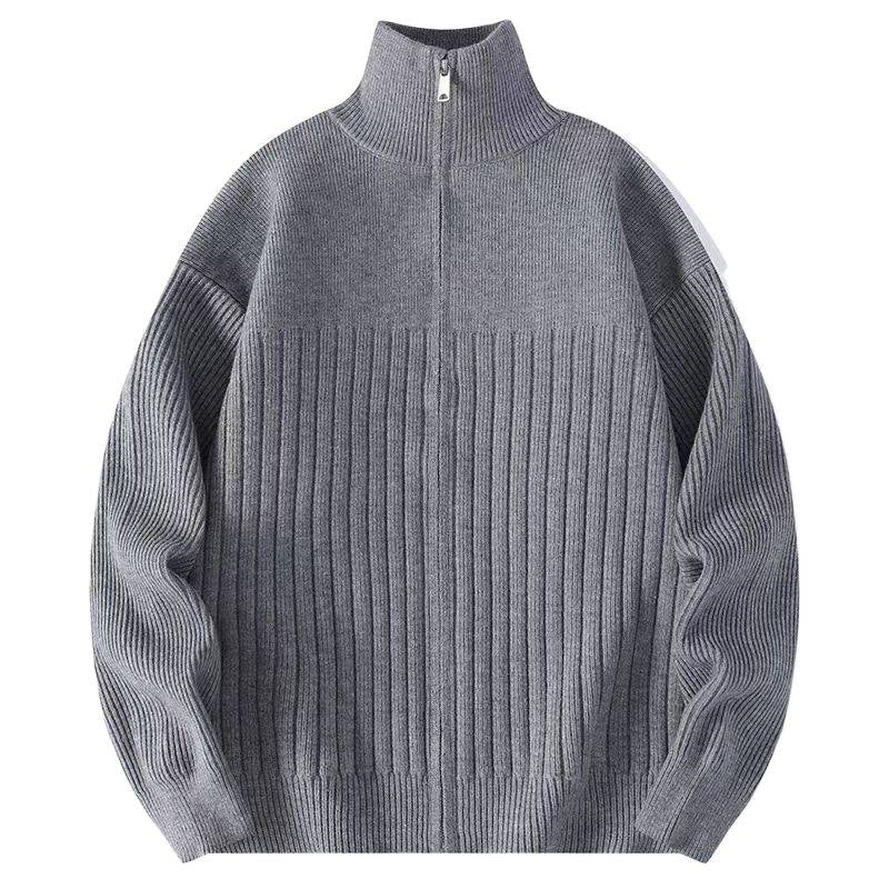 Herren Strukturierter Strickpullover mit halbem Reißverschluss und Rippenstruktur Chichicherry