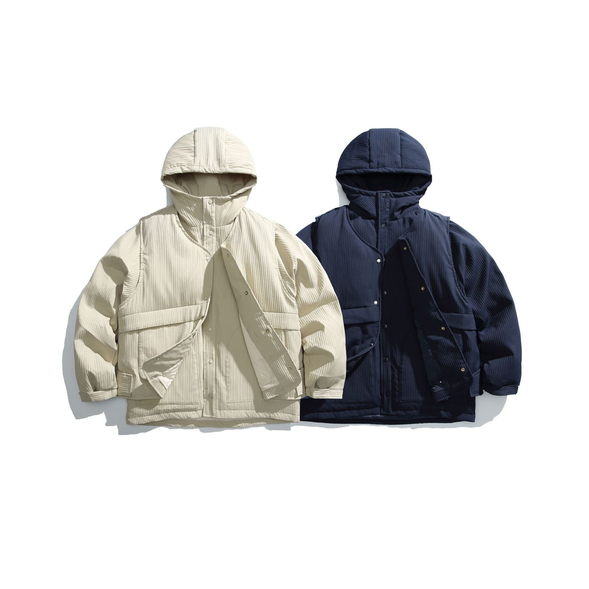 Men's quilted jacket with hood and ribbed textured fabric Chichicherry