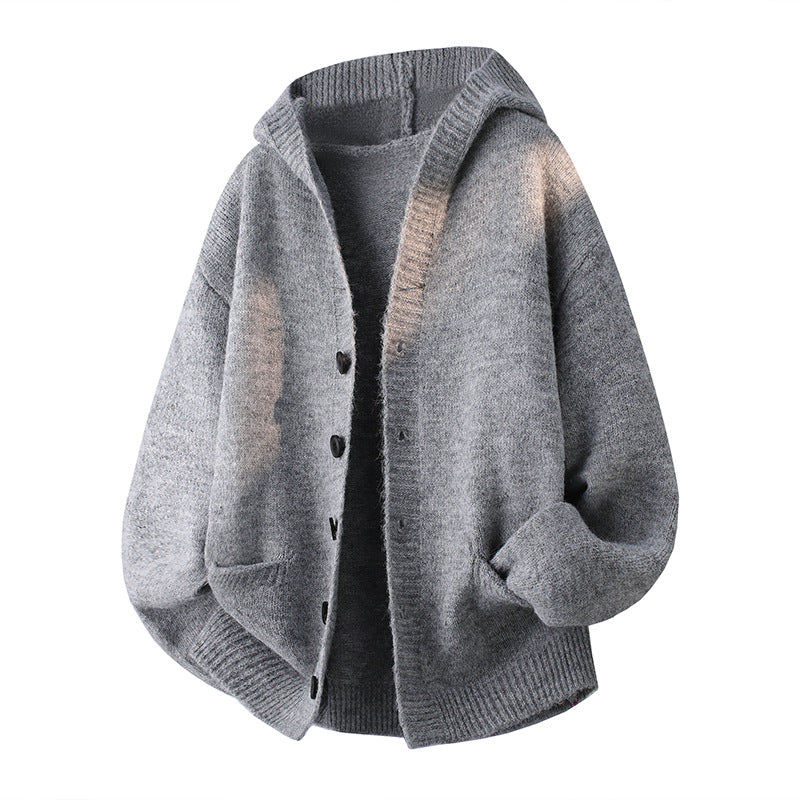 Men's Oversized Knit Cardigan with Shawl Collar, Button Placket and Side Pockets Chichicherry