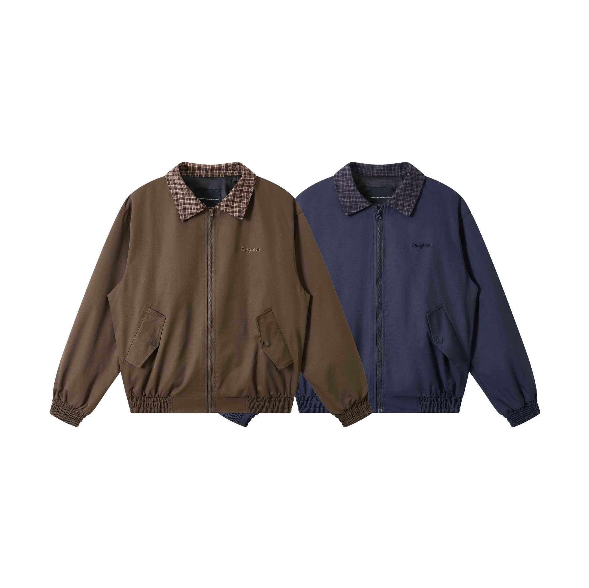 Men's Oversize Blouson Jacket with Check Collar and Flap Pockets Chichicherry