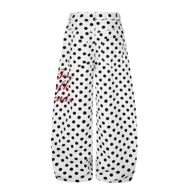 Women's Wide Culotte Jeans with Polka Dot, Balloon Shaped Hem and High Waist Chichicherry