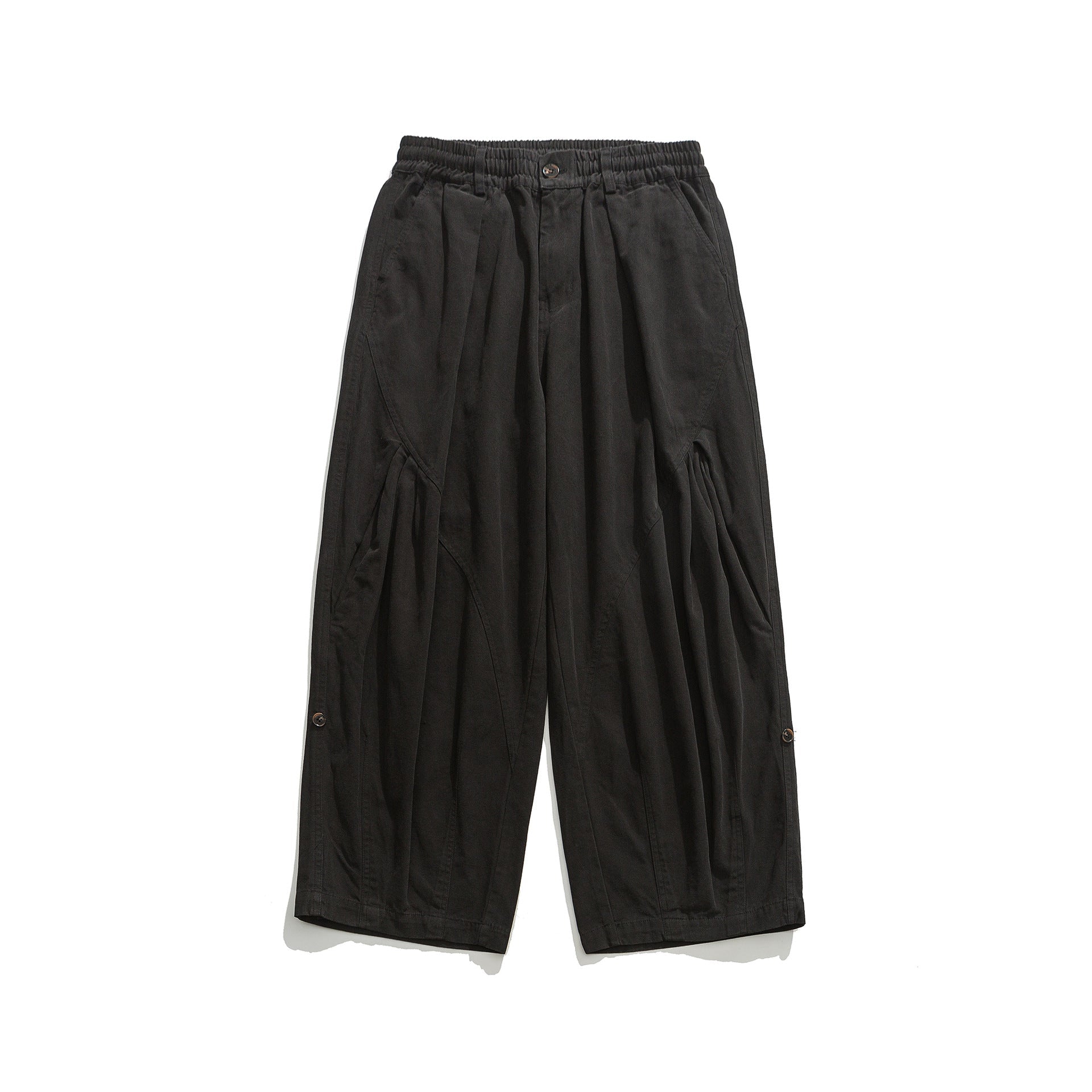 Women's wide utility cargo pants with elastic waistband and decorative pleats