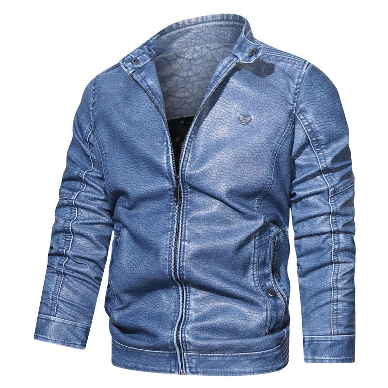 Men's washed synthetic leather pilot bomber jacket with textured surface and ergonomic sleeve seams Chichicherry
