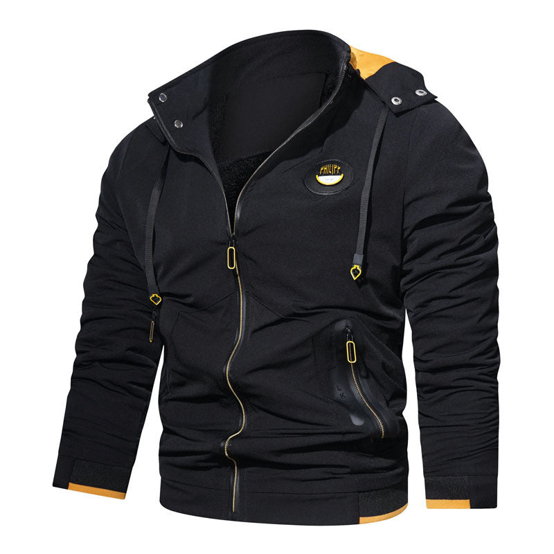 Men's sporty-urban zip hoodie with water-repellent zippers and logo patch Chichicherry