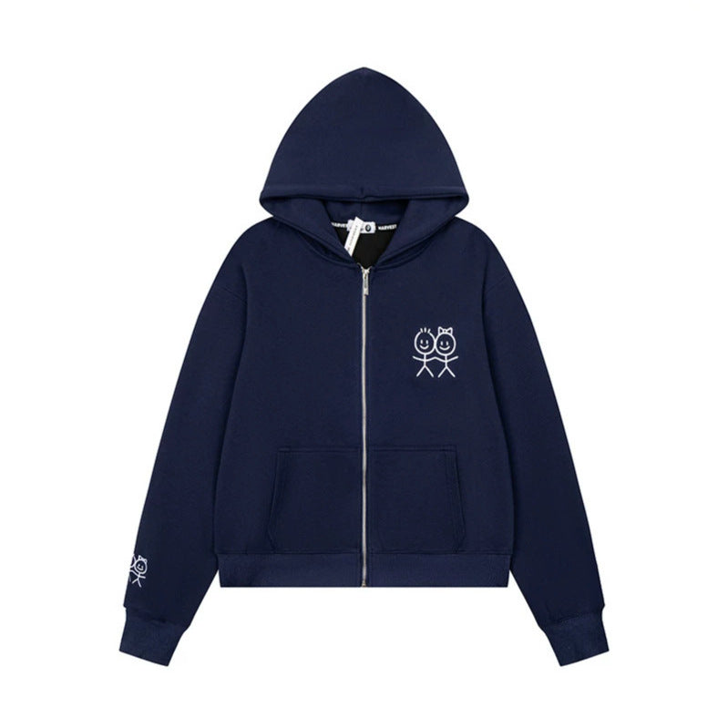 Women's hooded sweatshirt jacket with full zip lightweight French terry stick figure print and kangaroo pockets Chichicherry
