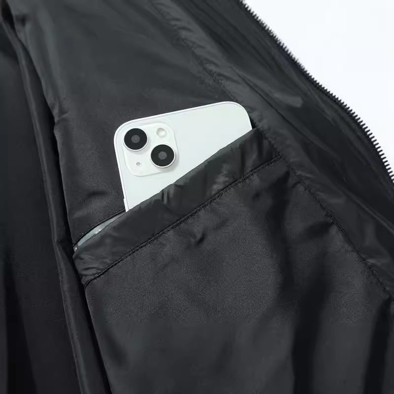 Men's Quilted Bomber Jacket with Fleece Sleeves and Utility Pockets Chichicherry