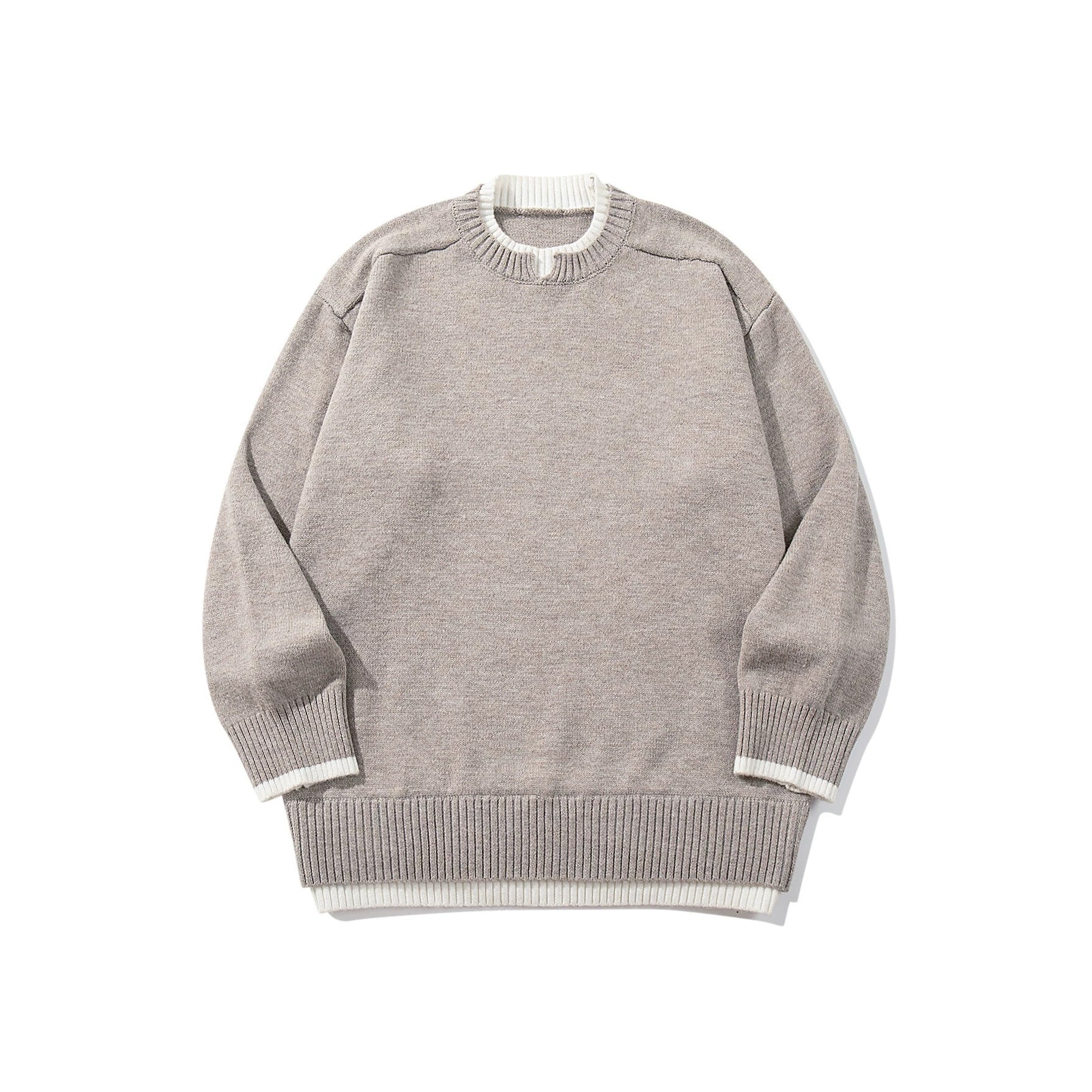 Ladies Oversize Knit Sweater with Contrasting Ribbed Collar and Extended Hem Chichicherry