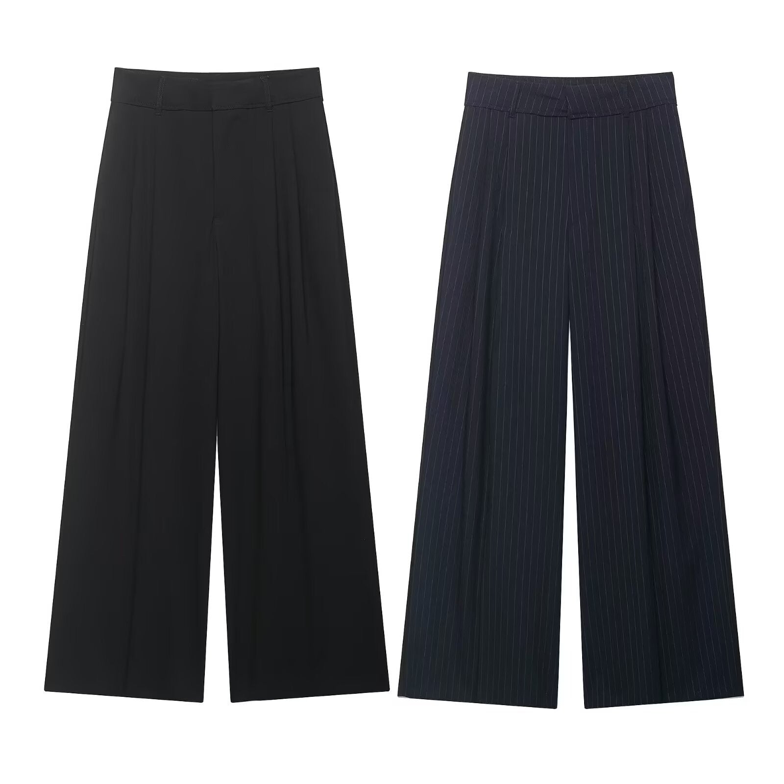 Women's high-waisted wide palazzo pants with pleats and elegant drape Chichicherry