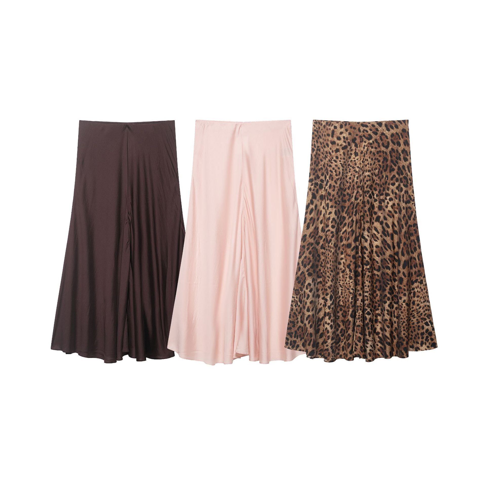 Women's satin midi skirt with high comfort waistband and flared A-line silhouette Chichicherry