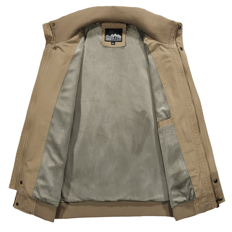 Men's robust canvas field bomber jacket with stand-up collar, shoulder flaps, and multiple pockets Chichicherry
