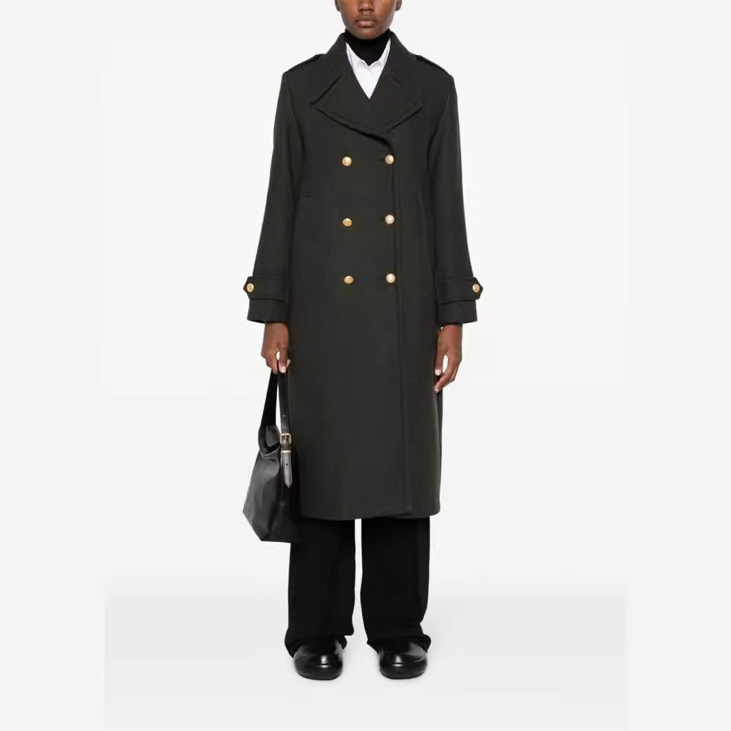 Women's Double-breasted Oversized Wool Blend Coat with Distinctive Lapels and Adjustable Cuffs Chichicherry