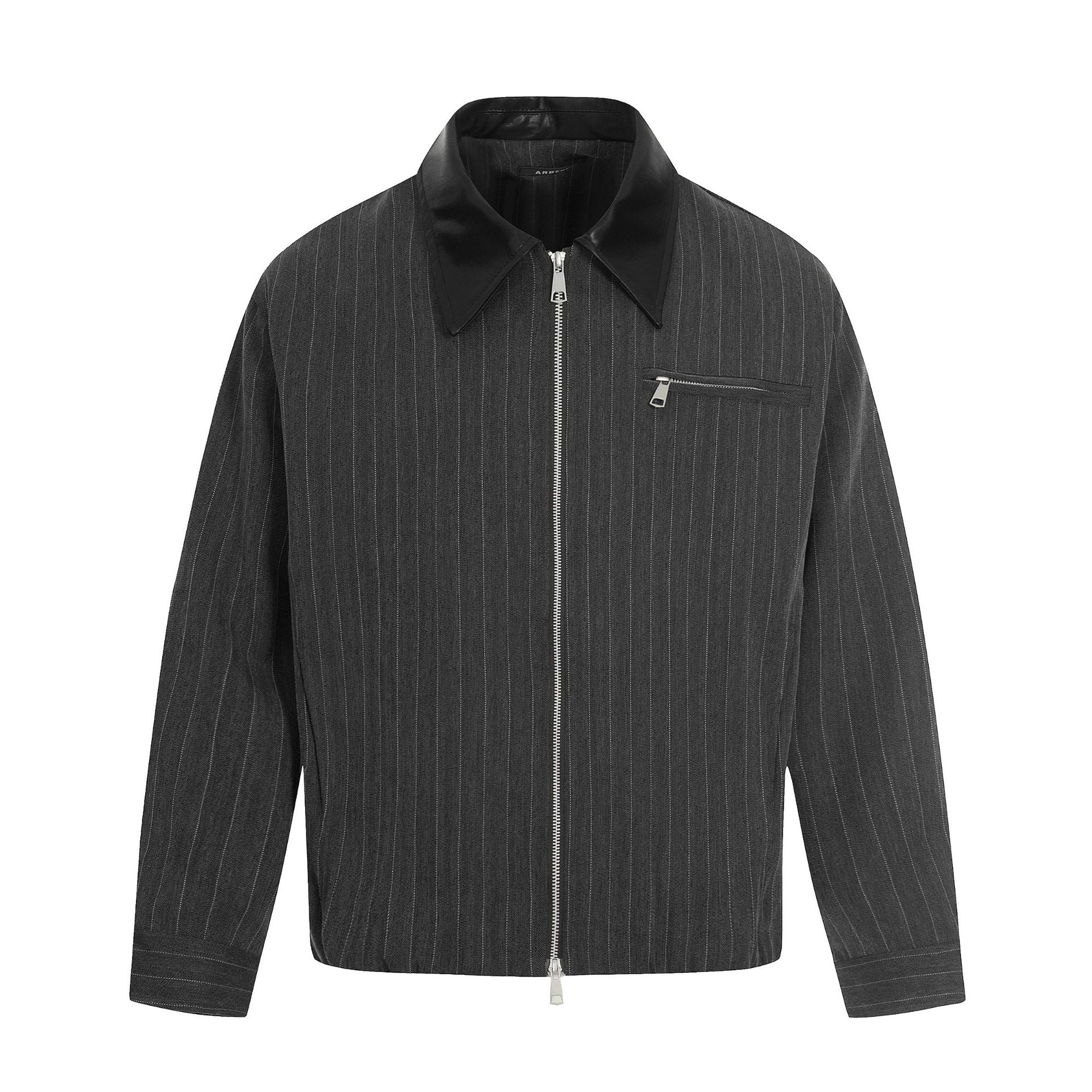 Men's Short Boxy Blouson Jacket in Linen Look with Leather Collar Chichicherry