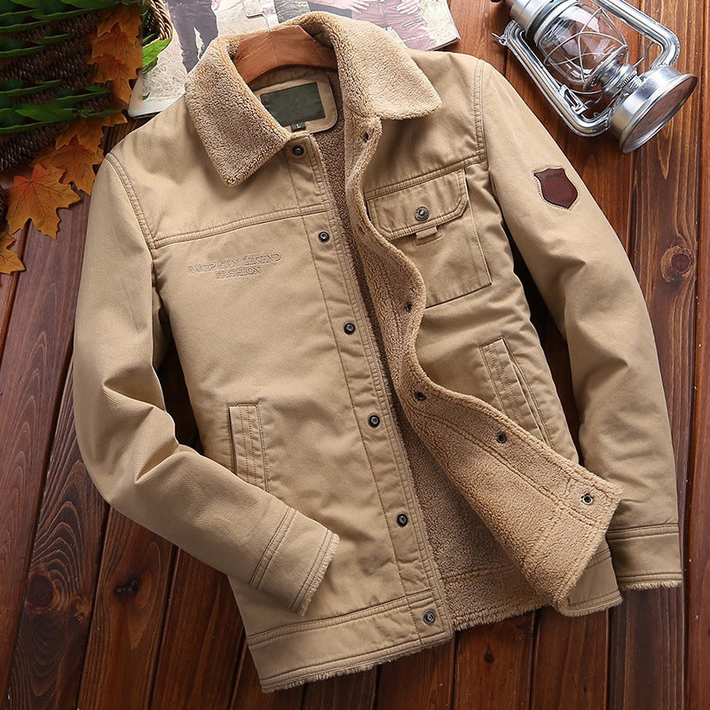 Men's Padded Canvas Trucker Jacket with Sherpa Lining and Shirt Collar Chichicherry