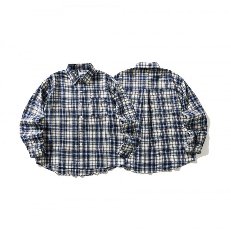Unisex Oversized checked Flannel shirt jacket with chest pocket and rounded hem Chichicherry