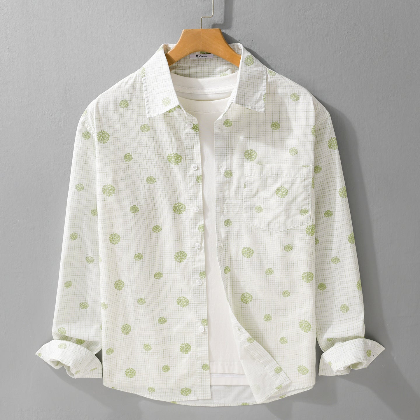 Men's lightweight long sleeve overshirt in shirt jacket style with fine check pattern and floral all-over Chichicherry