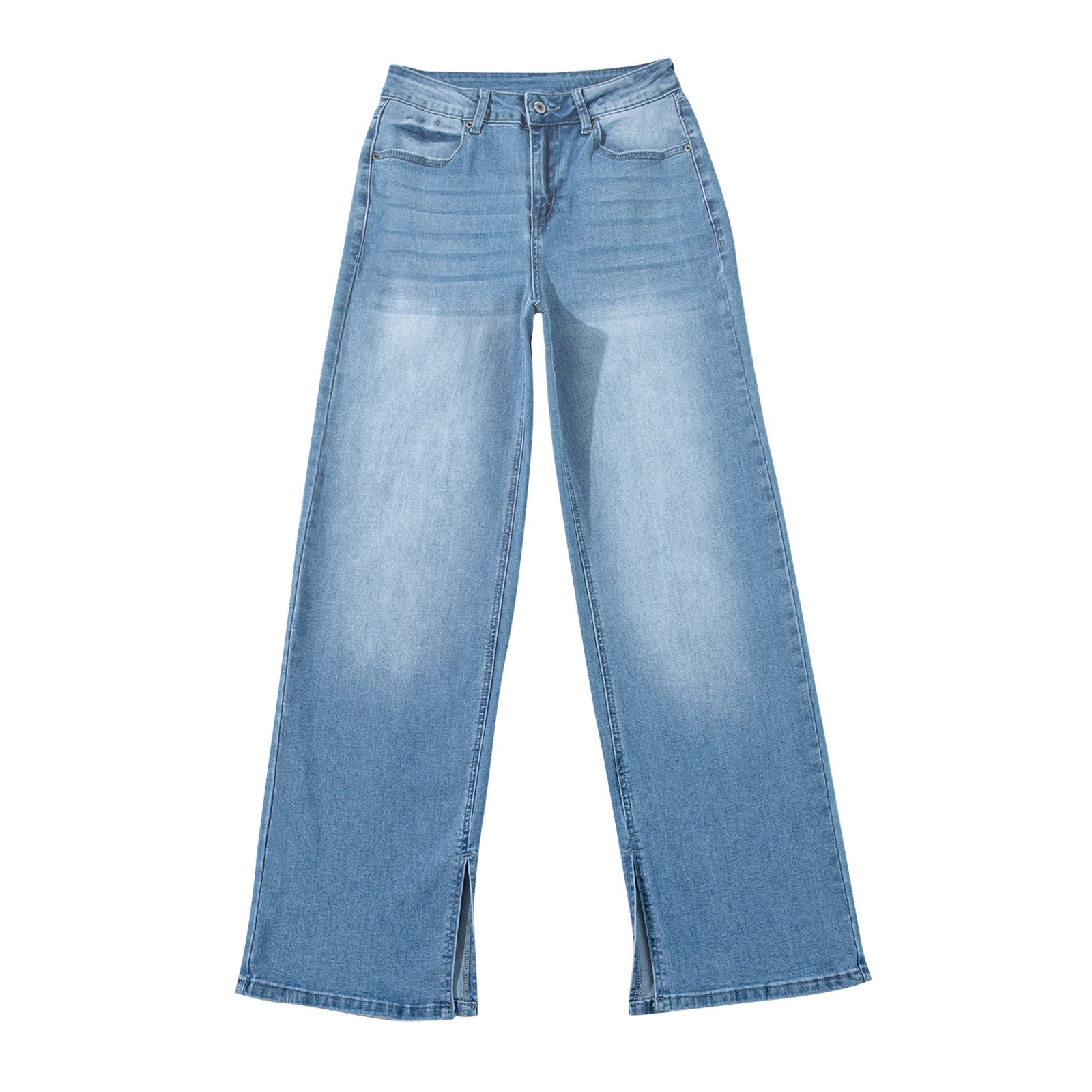 Women high-waisted flared jeans in denim with front slit and wide leg Chichicherry