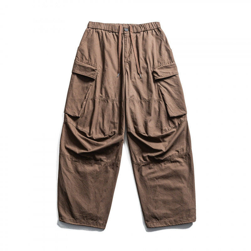 Men's Baggy Cargo Pants with Elastic Waistband, Drawstring, and Reinforced Knee Areas Chichicherry