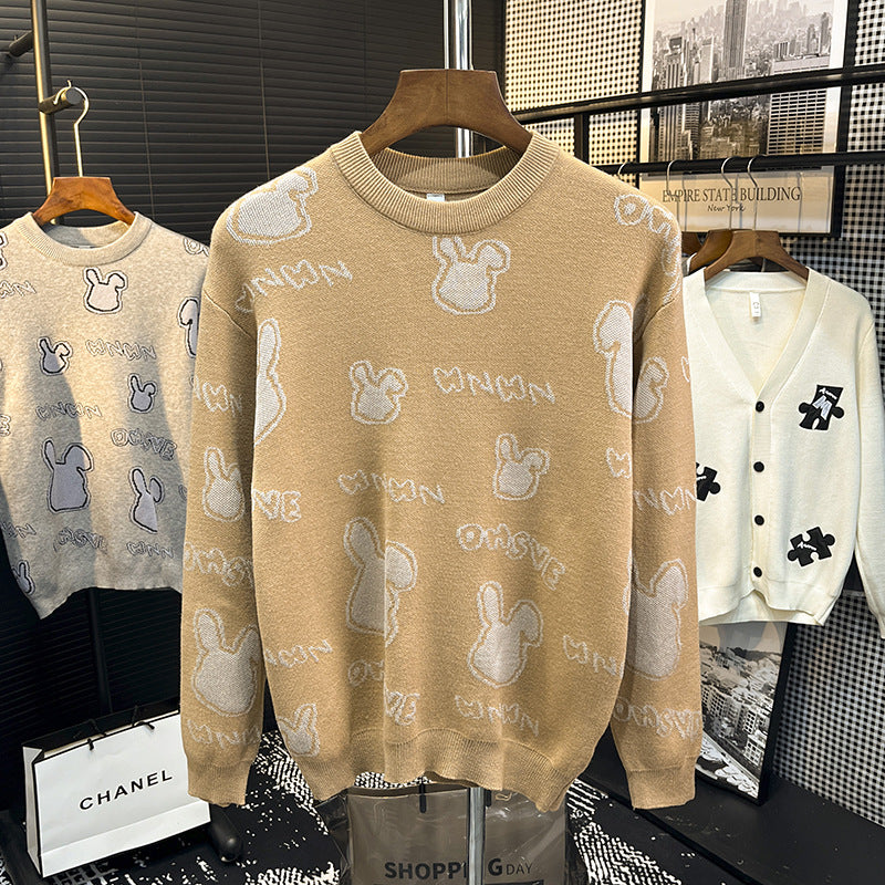 Unisex Feinstrick-Pullover mit dezentem Jacquard-Hasenrelief und Rundhalsausschnitt Chichicherry