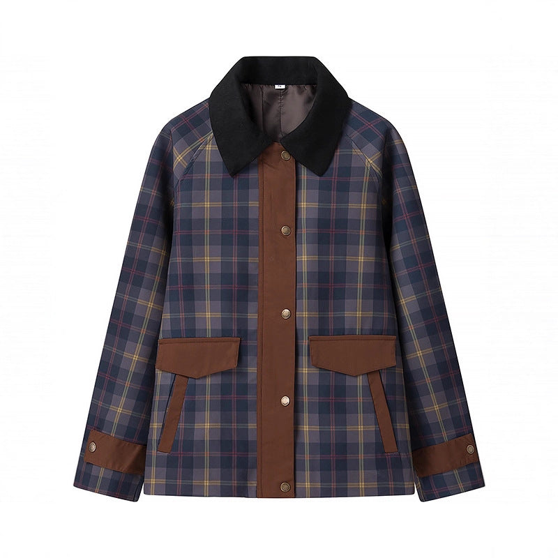 Women's Checked Transition Jacket with Cord Collar and Contrast Trimmings Chichicherry