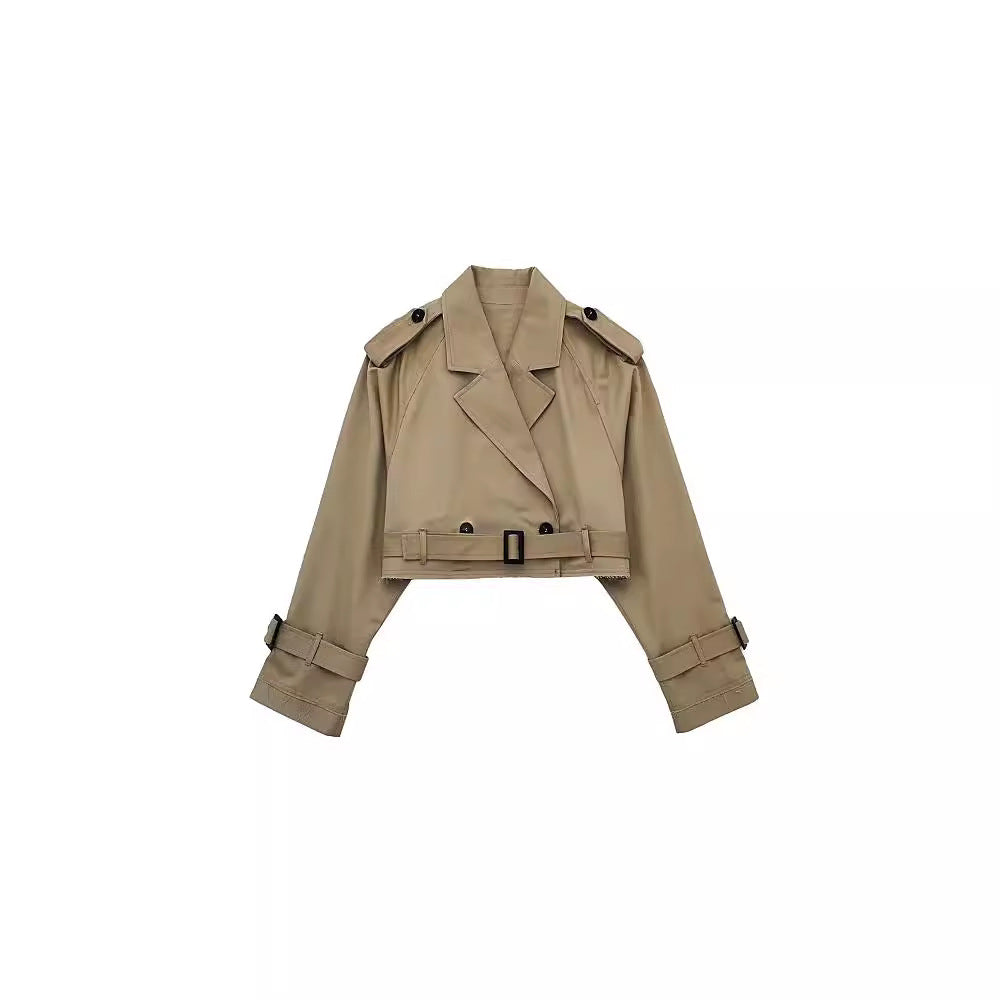 Women’s Short Trench with Waist Belt and Epaulettes Chichicherry