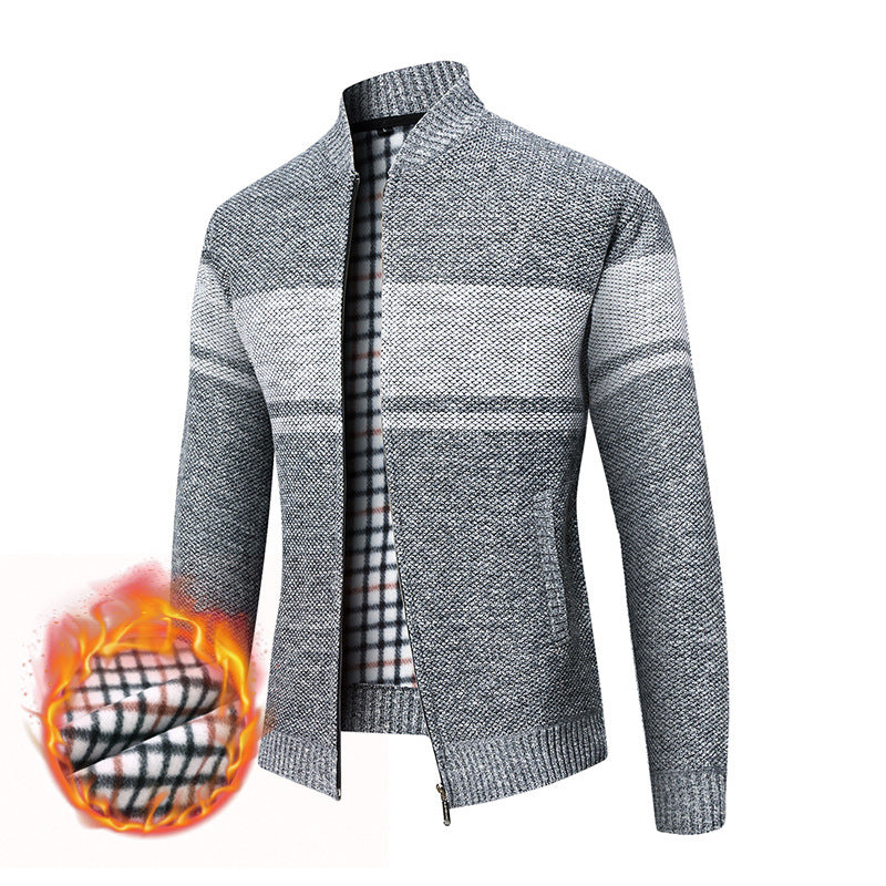 Men's thermal knitted zip jacket with stand-up collar and checkered fleece lining Chichicherry