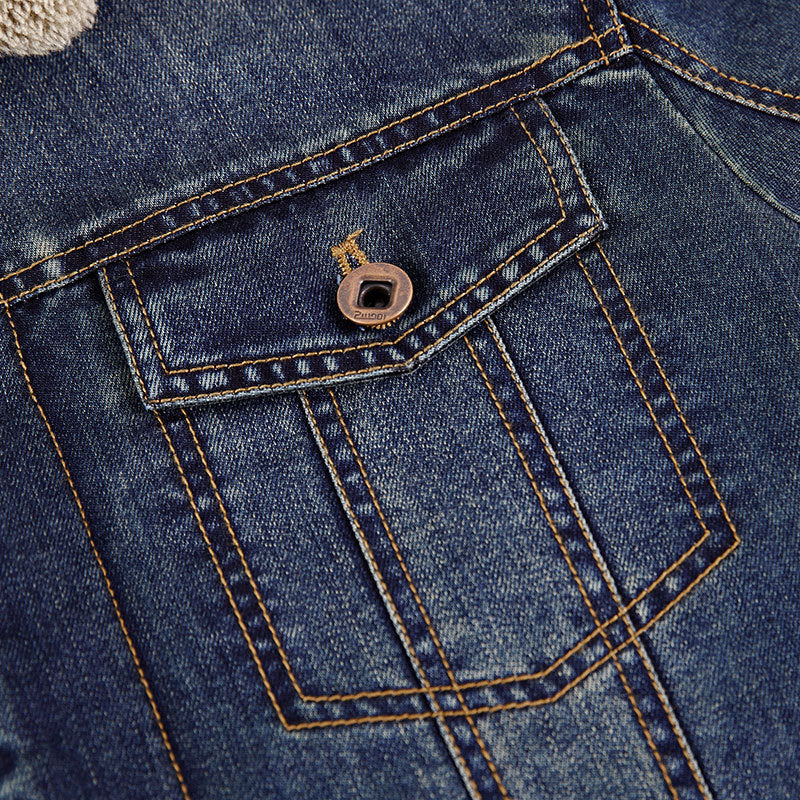 Men's Padded Denim Jacket with Sherpa Lining, Shirt Collar and Snap Front Chichicherry