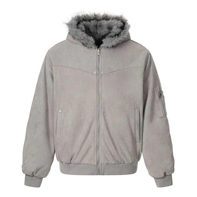 Women Padded Hooded Bomber Jacket with Faux Fur Lining, Velvet Outer Material and Zipper Chichicherry