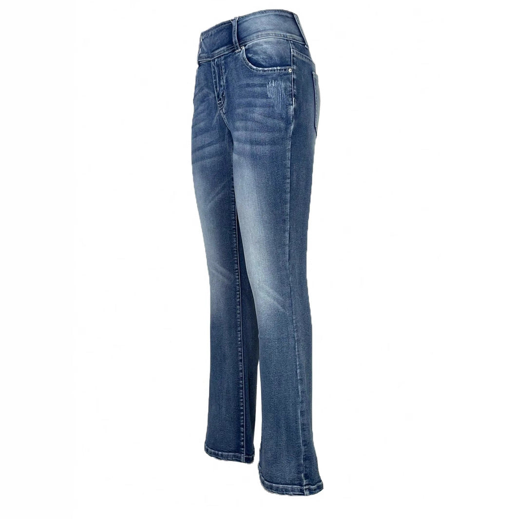 Ladies high-waisted flared jeans with side decorative seam and sculpting stretch waistband Chichicherry