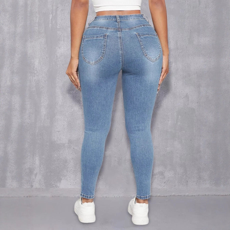 Women High-Waist Skinny Jeans with Pearl Application Chichicherry