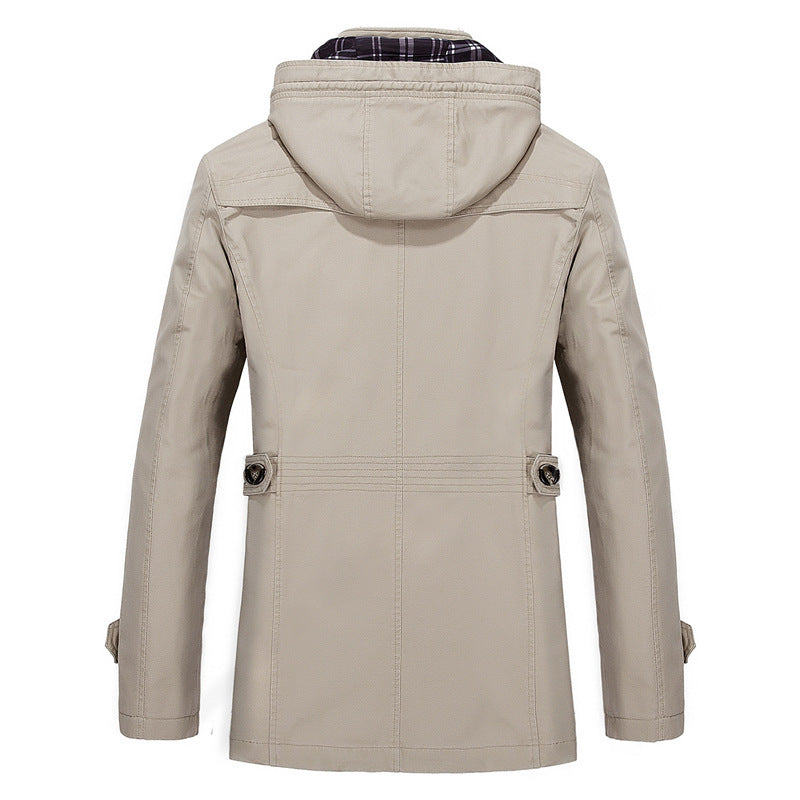 Men's mid-length hooded parka with checked inner lining and concealed zip-button placket Chichicherry