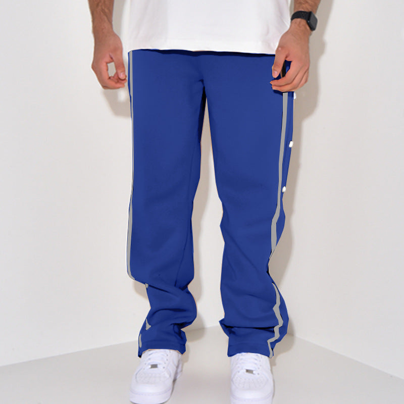 Men's Snap Track Pants with Side Contrast Stripe, Snap Button Placket and Elastic Waistband Chichicherry