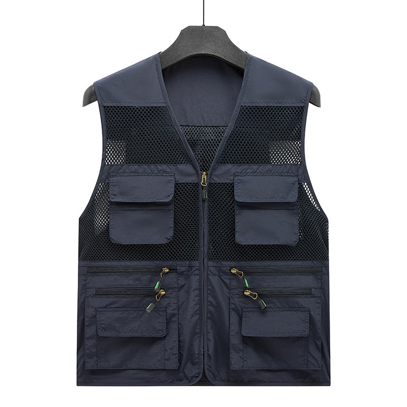 Men's Lightweight Mesh Utility Vest with many zipper and flap pockets for outdoor and photography Chichicherry