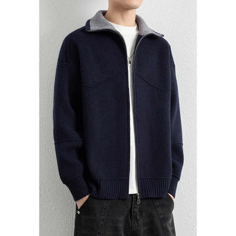 Herren Strick-Zipjacke mit Kontrastkragen und Rippbündchen Chichicherry