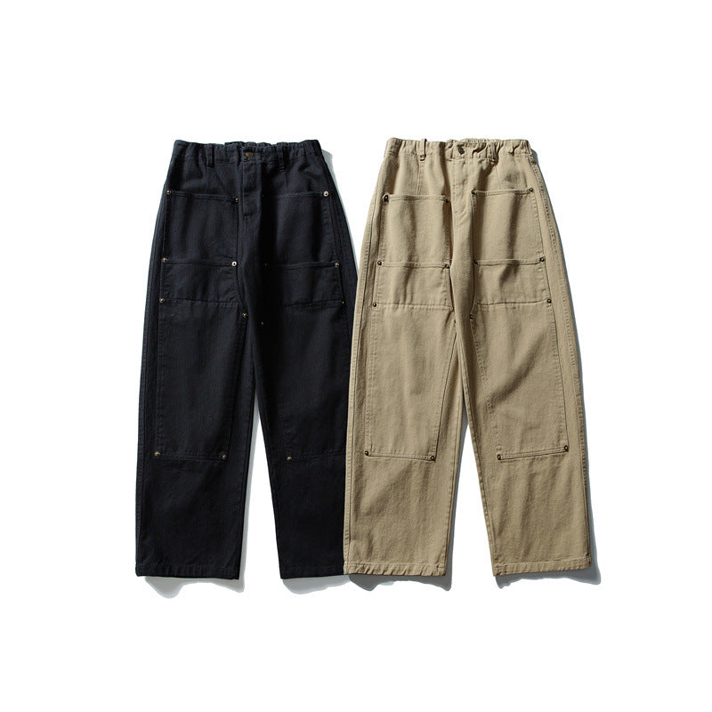 Men's loose Utility work trousers with applied patch pockets and elastic waistband Chichicherry