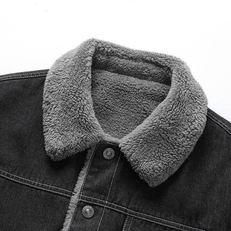 Men's Overshirt Jacket made of Denim with Teddy lining and Sherpa collar Chichicherry