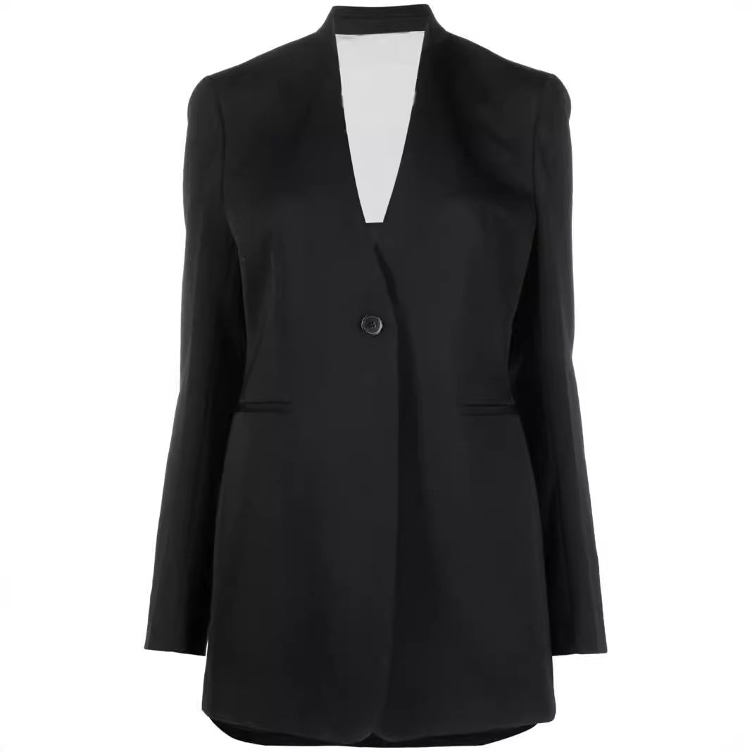 Women Elegant Single-Breasted Long Blazer Set with Wide Palazzo Pants Chichicherry