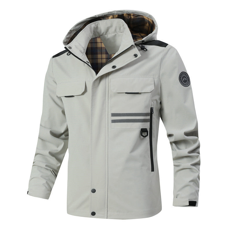 Men Water-repellent Softshell Parka with Hood, Reflective Inserts and Multifunction Pockets Chichicherry