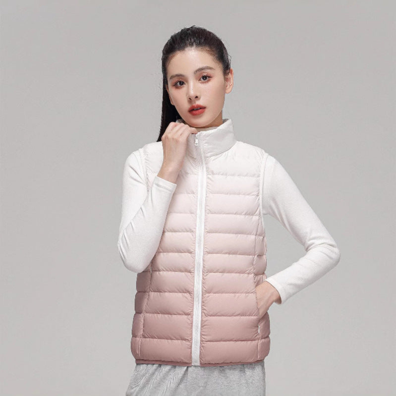 Women's Sleeveless Thermo Quilted Vest with High Stand-Up Collar and Zipper Chichicherry