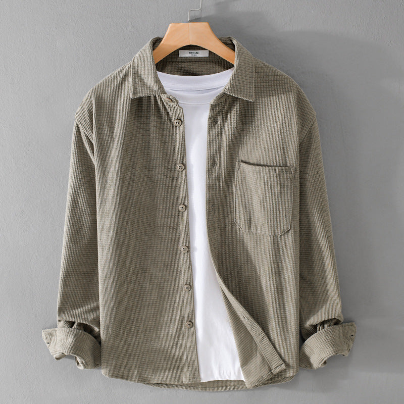 Men's waffle structure shirt jacket made of breathable cotton blend with patch chest pocket Chichicherry