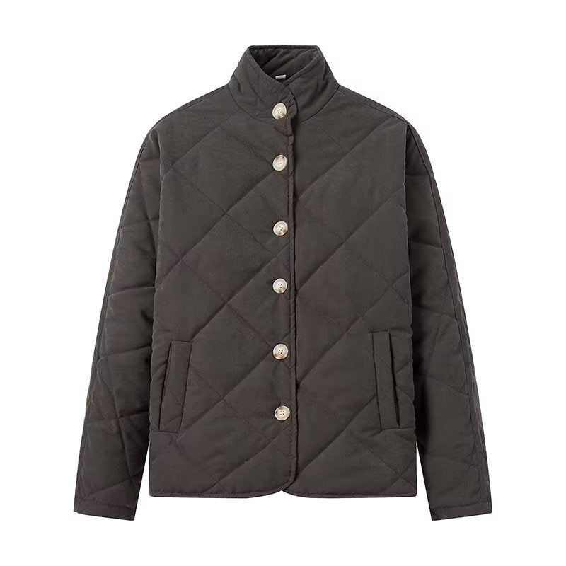 Women Padded Quilted Jacket with Stand-up Collar and Oversized Cut Chichicherry