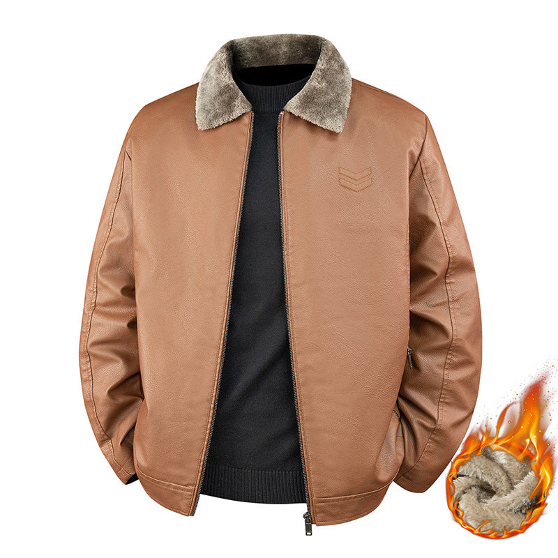 Men's faux leather bomber jacket with warming teddy lining and foldable fur collar Chichicherry