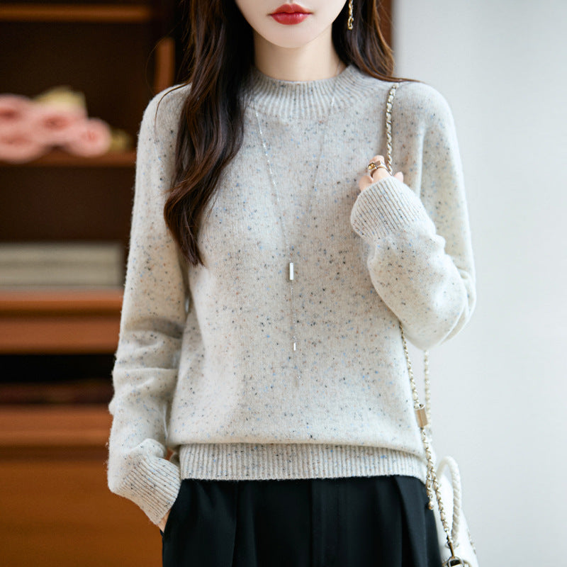 Women’s mélange fine knit pullover with short stand-up collar and loose silhouette Chichicherry