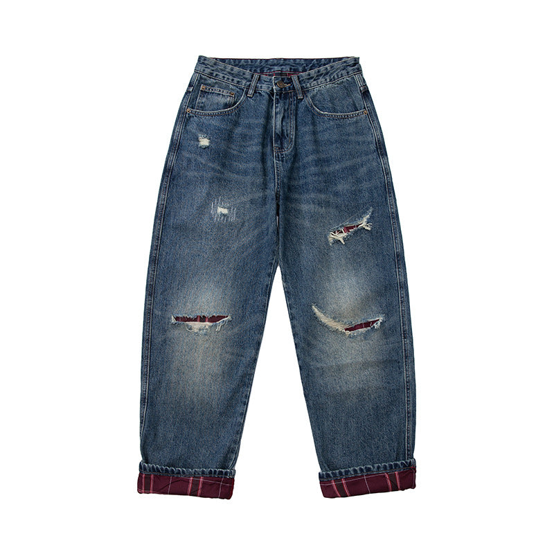 Women High-Waisted Baggy Jeans in Used-Look with Destroy Details and Straight Leg Chichicherry