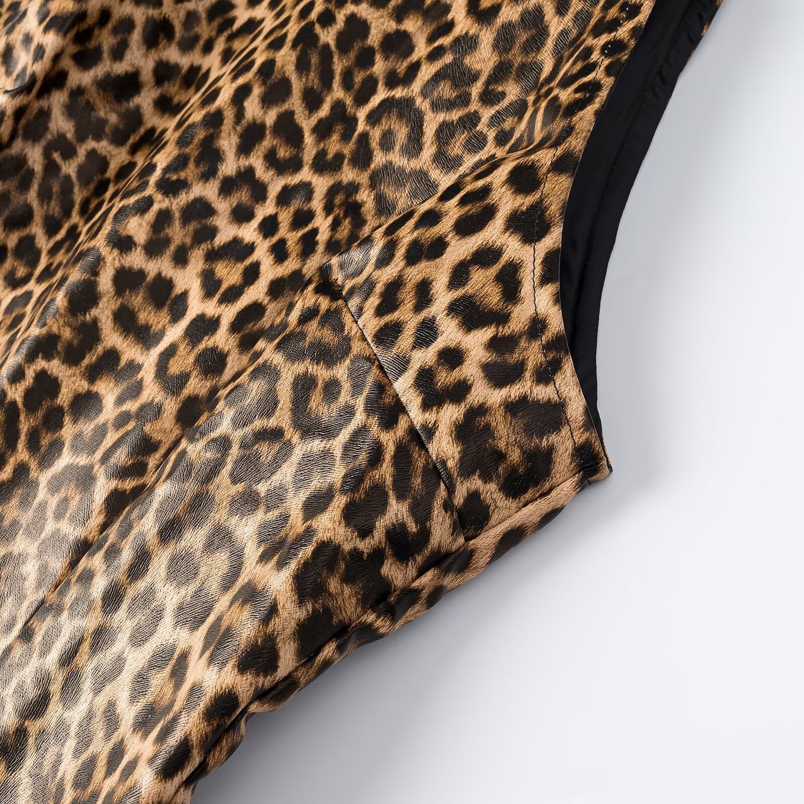 Women's Leopard Mini Dress with Thin Straps and High Neckline Chichicherry