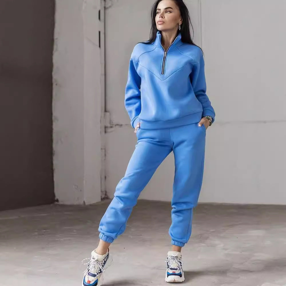 Damen Zweiteiliges Sweat-Loungewear-Set mit Troyer-Reißverschluss und elastischer Jogginghose Chichicherry